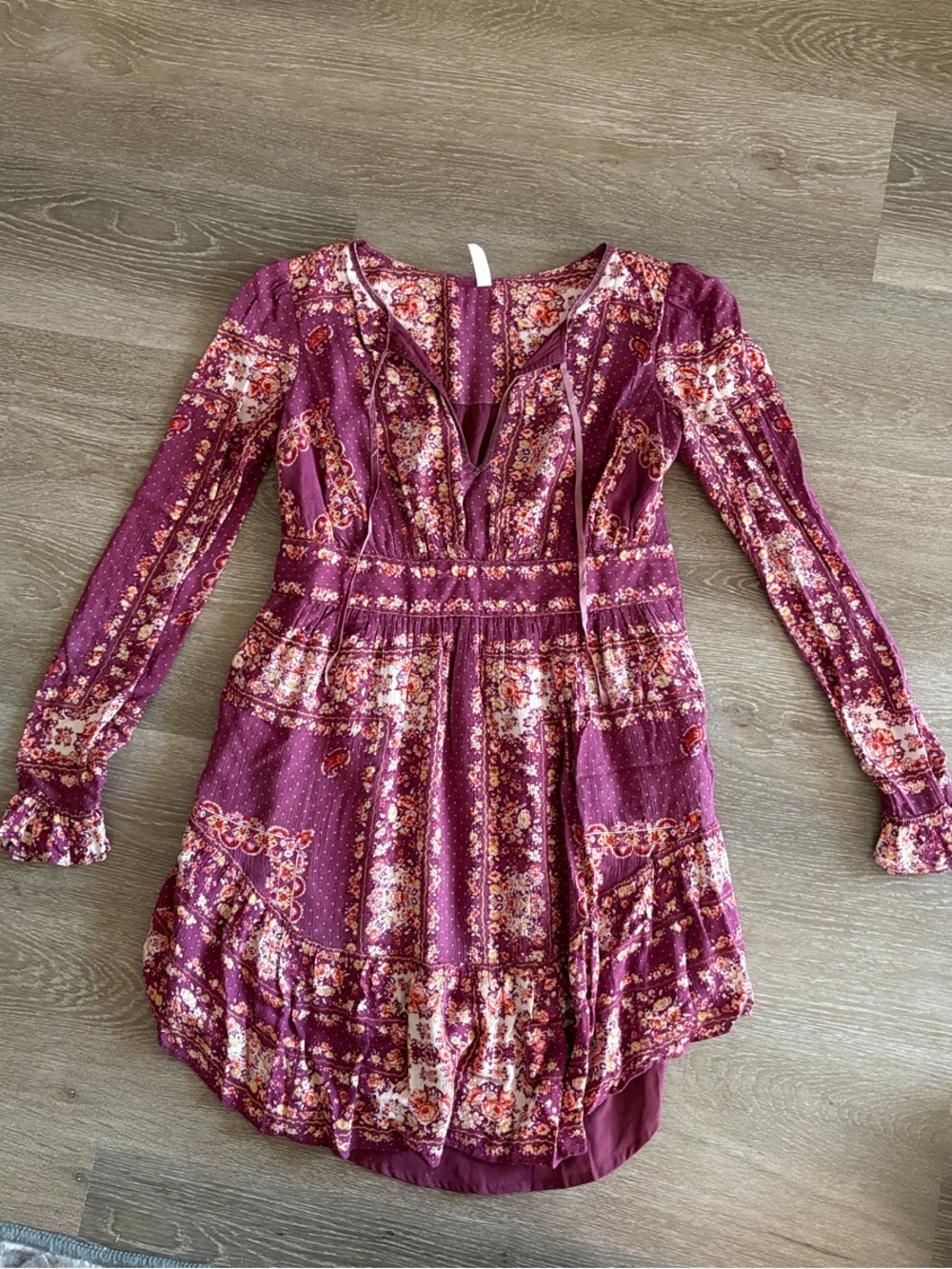 Free People Plum Floral Paisley Long-Sleeve Dress